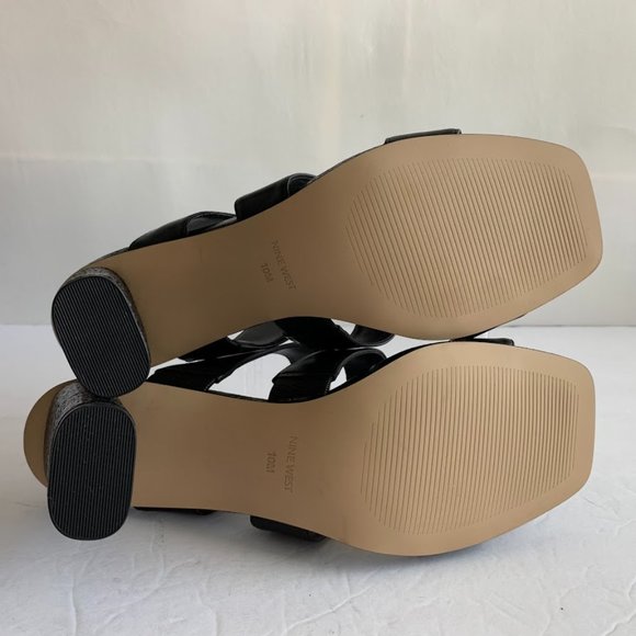 Nine West Lora Black Leather Open Toe Snake Print Sandals Heels - Sz 10 M - NEW - Picture 3 of 8